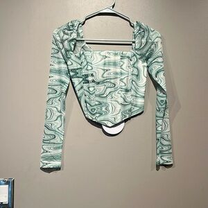 BEVERLY LONG SLEEVE TOP GREEN / WHITE